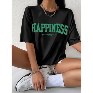 Blusa Unissex Oversized Camiseta Plus Size Estampa Camiseta Happiness Feliz Dupla T Shirt Academia