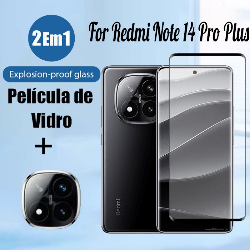 Película de Vidro Temperado 2 Em 1 Para Xiaomi Redmi Note 14 Pro Plus 13 5G Com Filme De Lente De Câmera em Oferta na Shopee