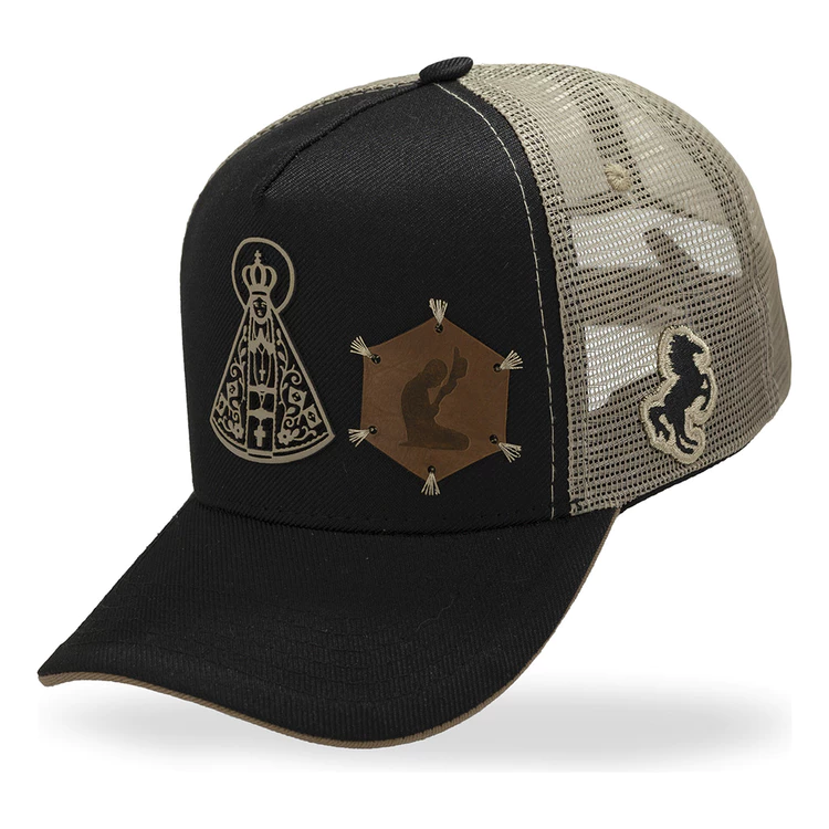 Boné Telinha Masculino Agro Nossa Senhora Aparecida Fé Modelo Trucker Preto