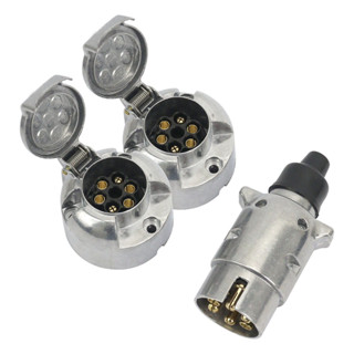 Kit Tomada Engate Reboque 1x Macho + 2x Fêmea 6 Polos Completo Alumínio Cromado Carretinha Carreta em Oferta na Shopee