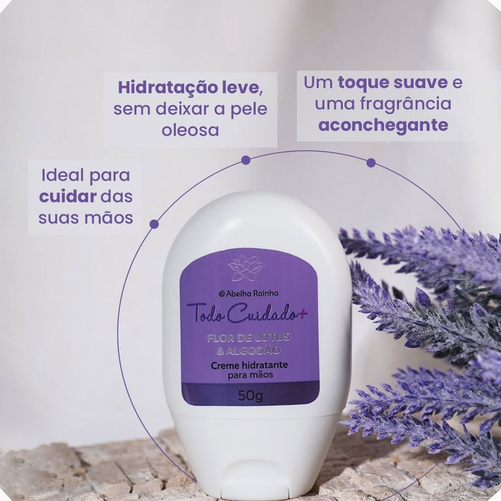 Hidratante Para Mãos Flor de Lótus e Algodão Todo Cuidado Mais Abelha Rainha 50g REF 3831