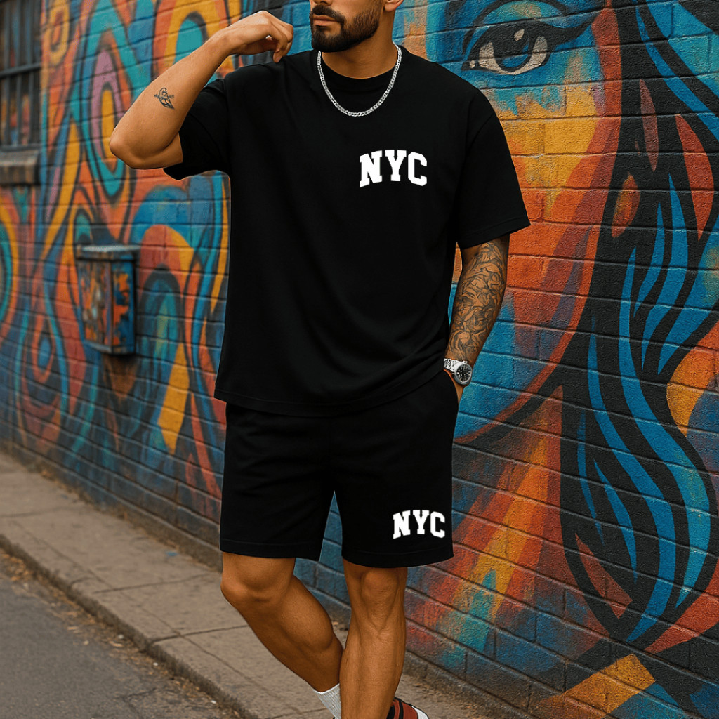 Kit Conjunto Camiseta e Bermuda Moletom Masculina NYC Streetwear Lançamento