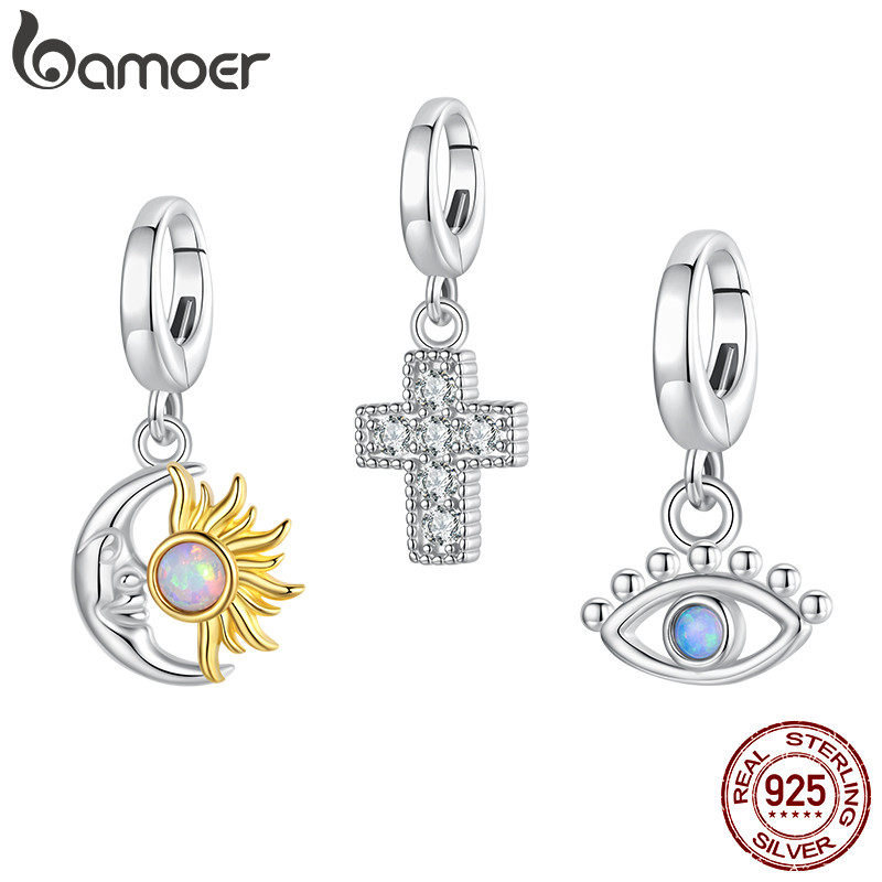 Bamoer 925 Prata Esterlina Pingente Sol Lua Cruz Diabo Olho Acessórios Série Pul