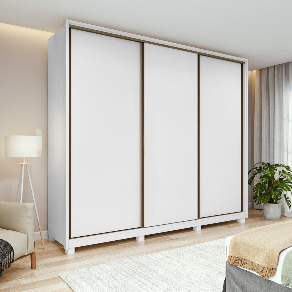 Guarda-Roupa Casal 100% MDF 3 Portas 6 Gavetas Vitta 270 com Pés S/Espelho Branco