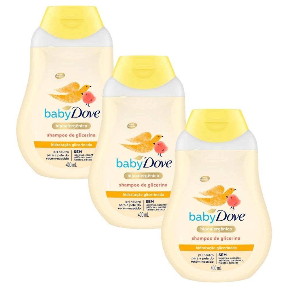 Kit 3 Shampoo Dove Baby Hidratação Glicerinada 400ml - Mom & Baby