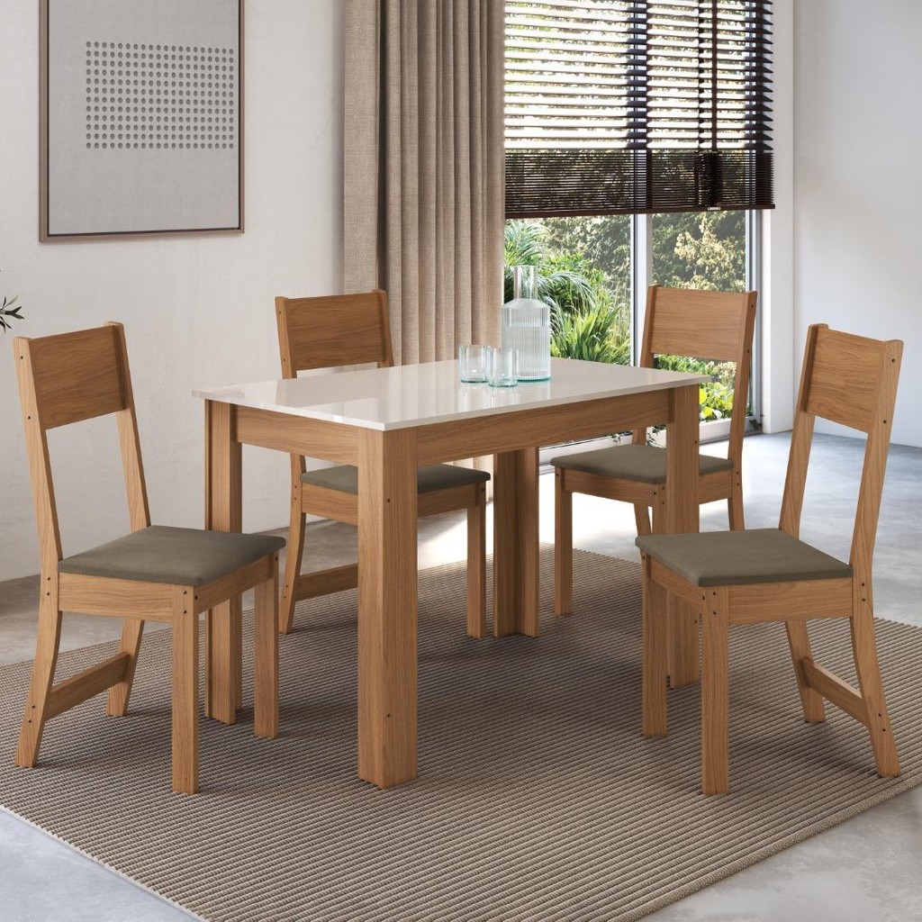 Conjunto Sala de Jantar Mesa Fidelitá Veneza Com 4 Cadeiras Freijó/Off-White Assento Cacau