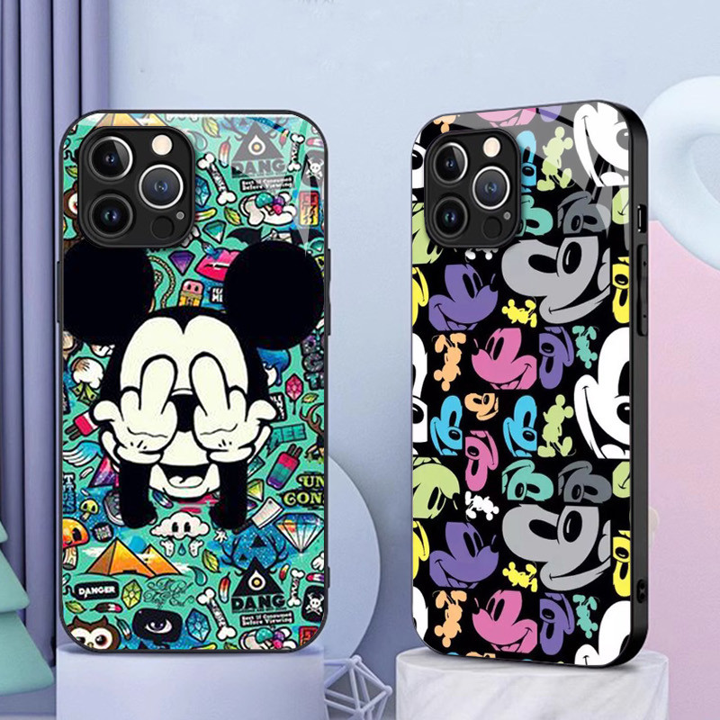 Mickey minnie mouse 07 Caso De Telefone Vidro Para IPhone 16 15 14 13 12 11 Pro XR XS Max Plus Mini X 8 7 6s SE2/3 Capa