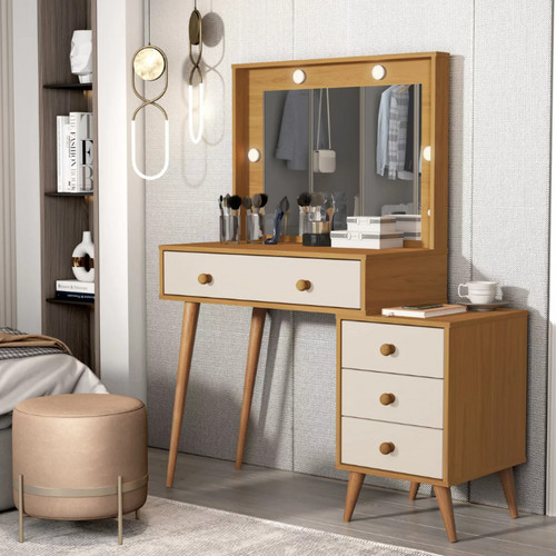 Penteadeira Decorativa Camarim Minimalista 4 Gavetas Espelho Led 100% MDF  Maquiagem e Acessórios em Oferta na Shopee