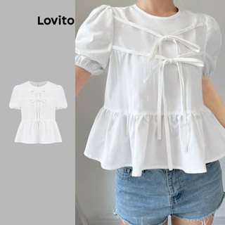 Lovito Blusa Casual lisa com cadarço para mulheres L112ED830 em Oferta na Shopee