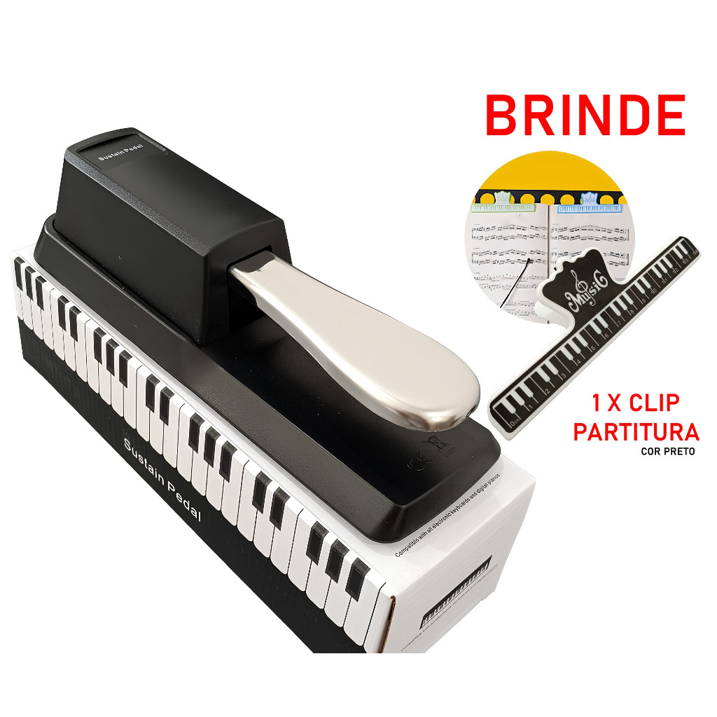 Pedal Sustain Piano Teclado Universal TB100 Original + Brinde Grampo de Partitura