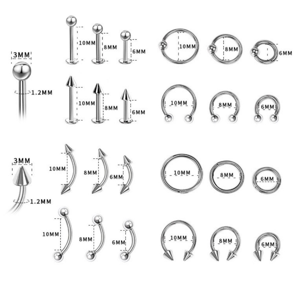 1Pc Piercing Ferradura / Labert/ Curvo Barbell/ com Bolinha spike  Aco cirugico Piercing corporal