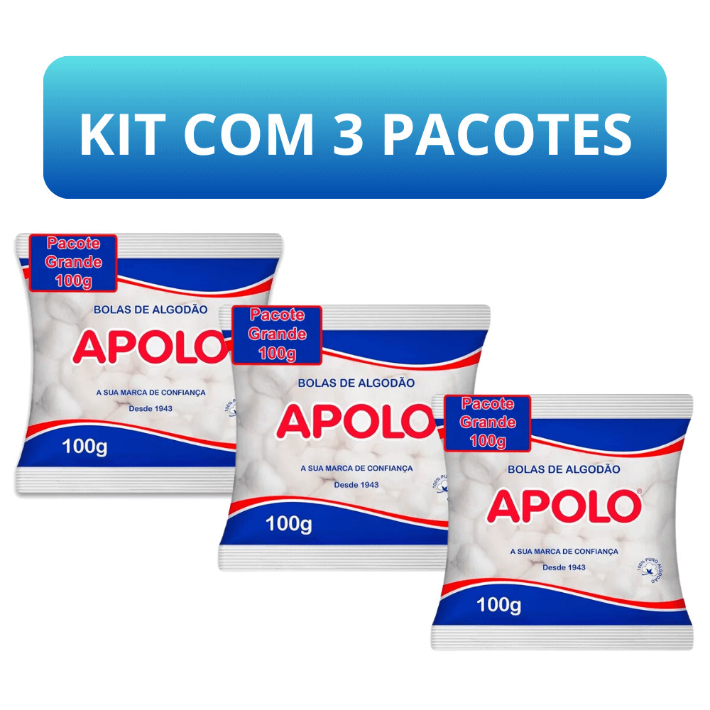 Bolas de Algodão Apolo 100g Kit com 3 Pacotes - 100% Puro