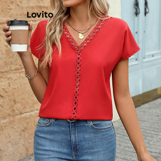 Lovito Blusa elegante lisa com babados no pescoço para mulheres LBL19353 em Oferta na Shopee