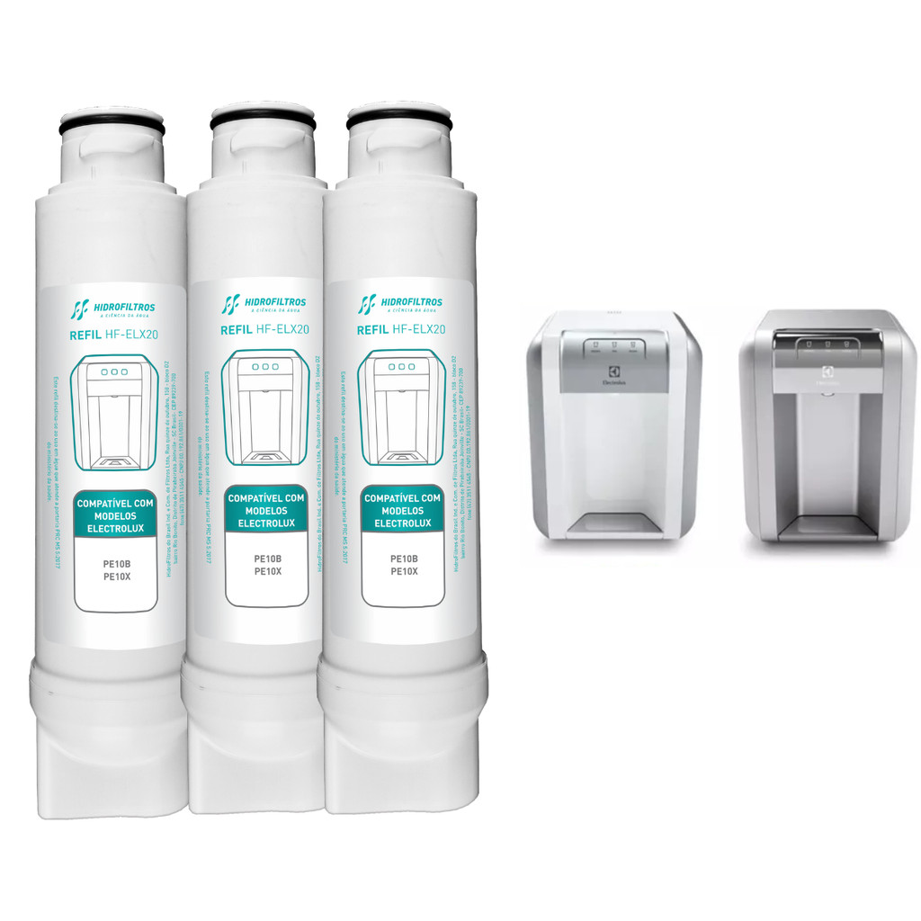 Kit 3 Filtros Refis Purificador Água Compatível Electrolux Pe10b Pe10x