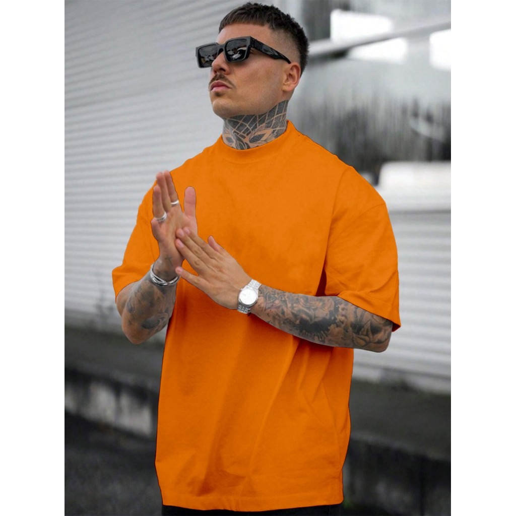 Camiseta Fitness Laranja Sem Estampa Básica Larga Confortável Blusa Oversized Longa Esportiva Lisa