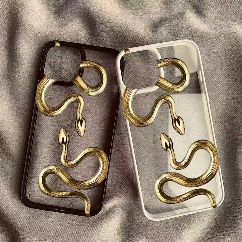 Preto Ouro Cobra Caso De Telefone Para iPhone 15 16 Pro Max 14 13 12 11 7 8 Plus SE2 XS X XR Claro Duro À Prova De Choqu