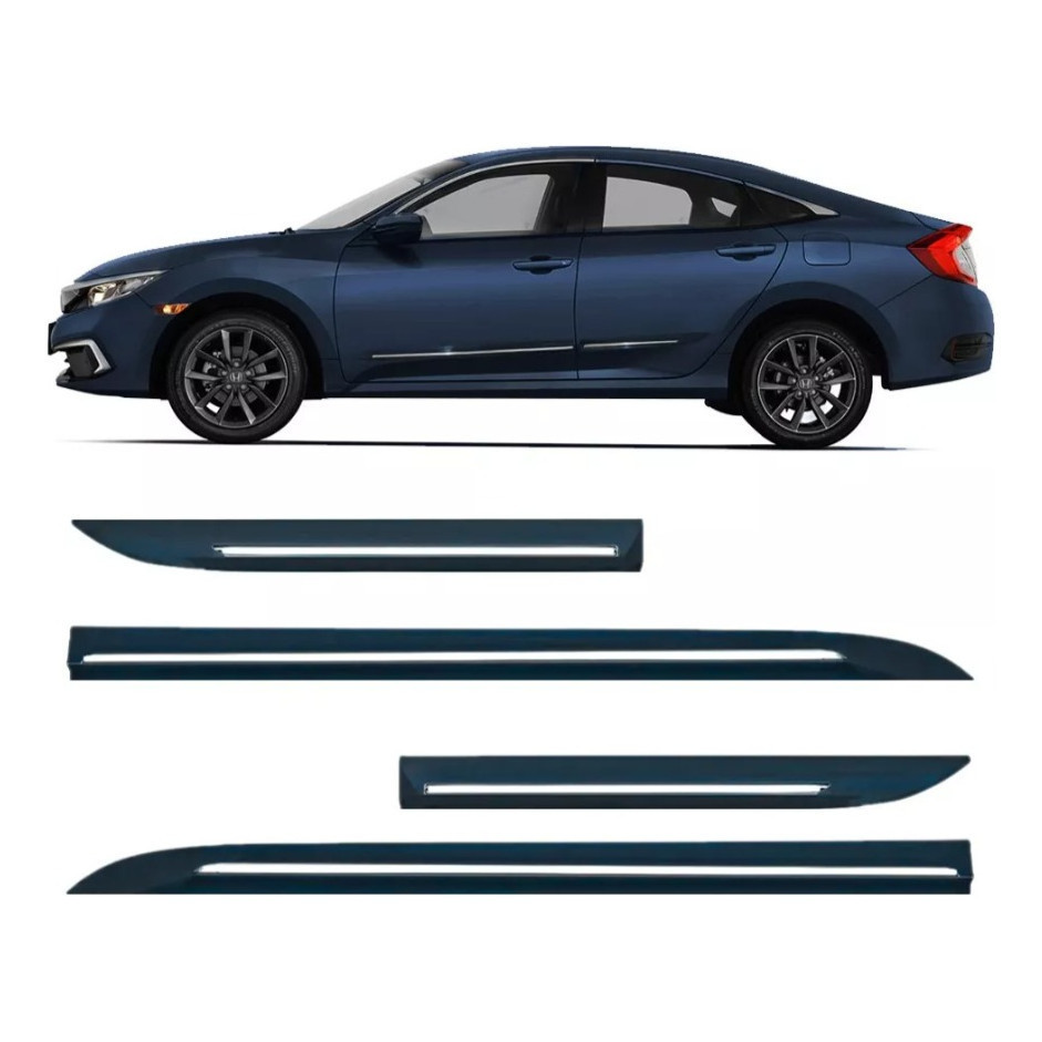 Friso Lateral Para Civic G10 Filete Cromado Azul Cosmico