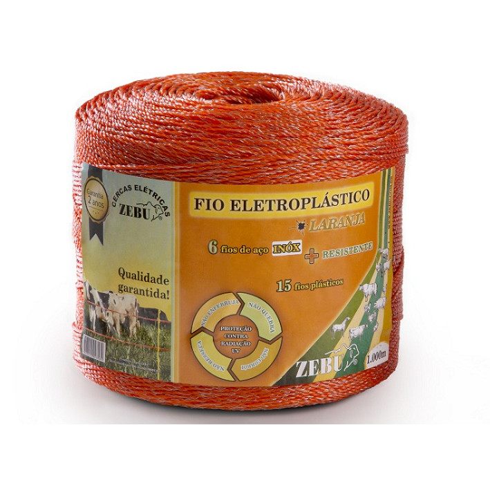FIO ELETROPLASTICO LARANJA 1000M PARA CERCA ELETRICA ZEBU 3138-0