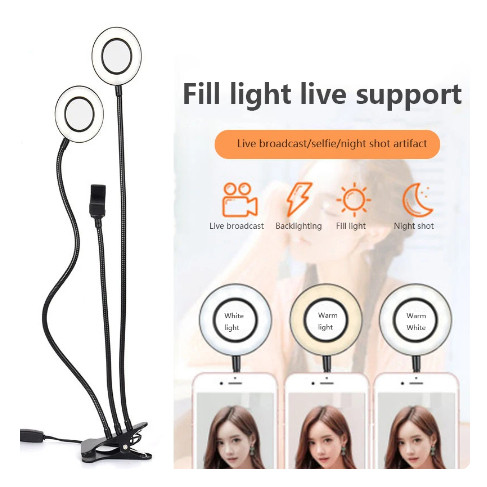 Luminária Ring Light Com Suporte Garra Para Celular e 2 Ringlight De Mesa 3 em 1 Dupla iluminação