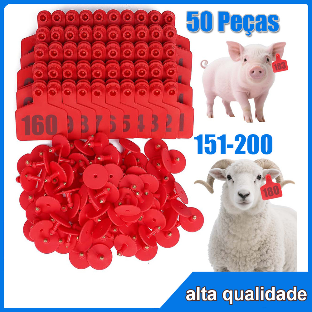 50 Vermelho Brincos De Identificação Numerados Para Boi, Ovelhas 151 à 200