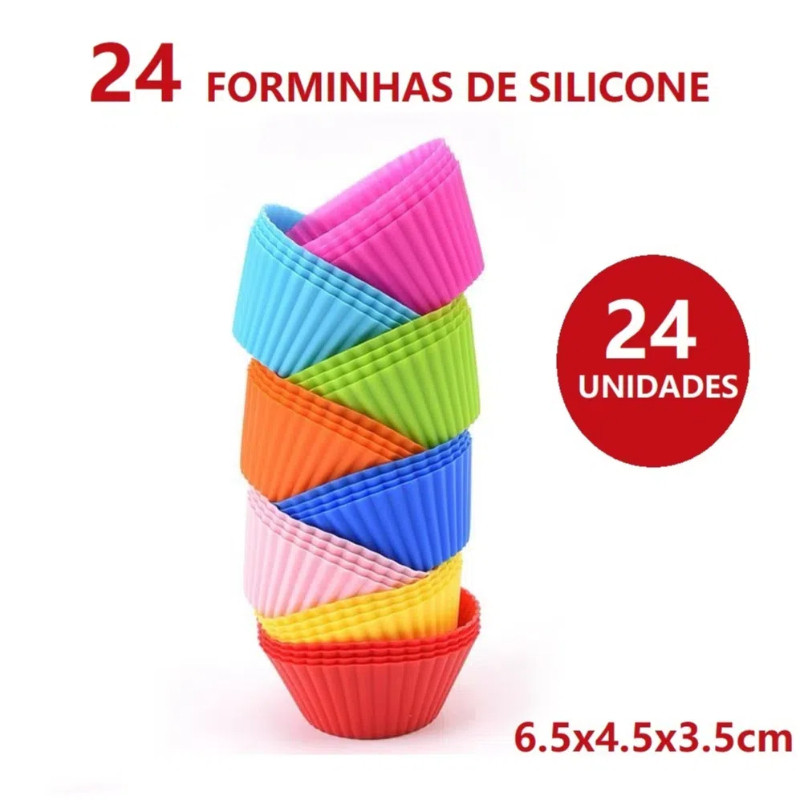 OFERTA KIT 24 Mini Forminha De Silicone  6,5x3X4,5Cm Para Bolo Forma De Cupcakes Colorido