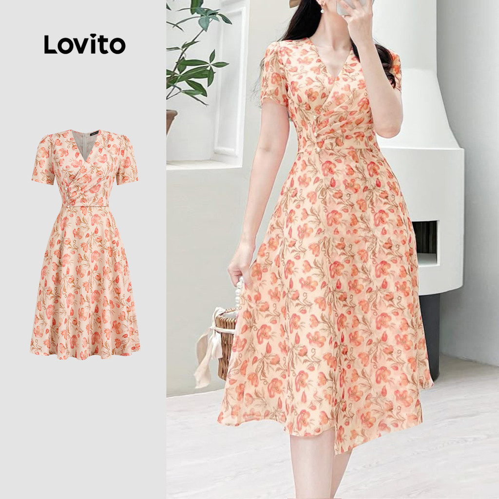 Lovito Vestido Boho Padrão Primavera/Verão Vestido Laranja Queimado Para Mulheres L134ED780 - Women Clothes