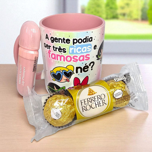 Caneca Amigas + Lip Plumper Sarah's Beauty + Ferrero Rocher