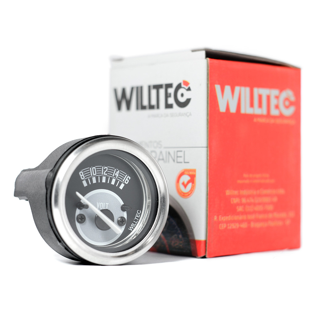 Voltímetro Vw Fusca Painel 52mm Willtec 8-16v Preto