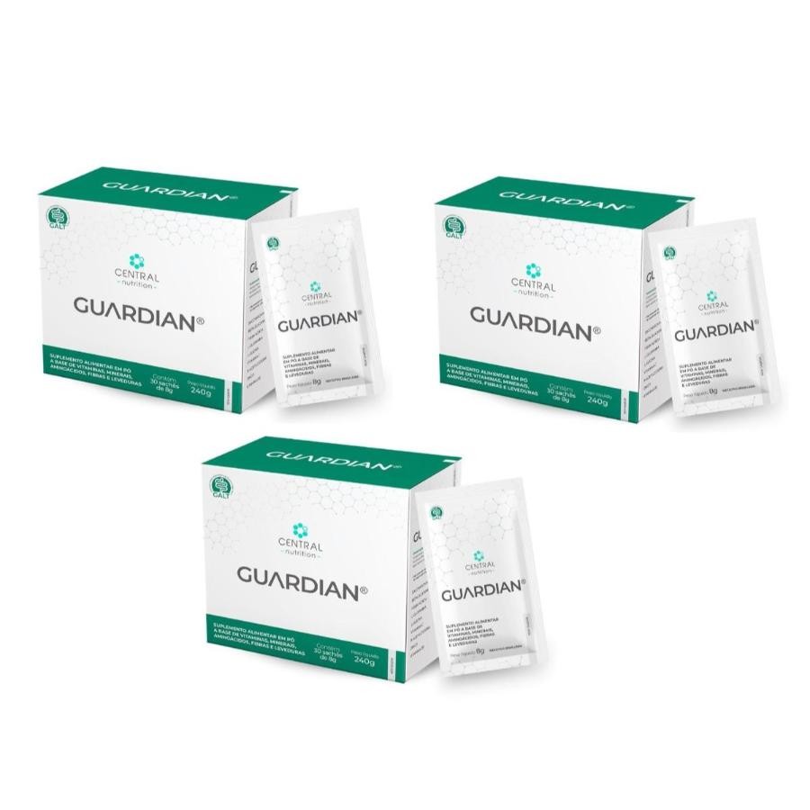 Kit com 3 Guardian 8,5g - 30 Sachês - Central Nutrition Sabor:Sem sabor