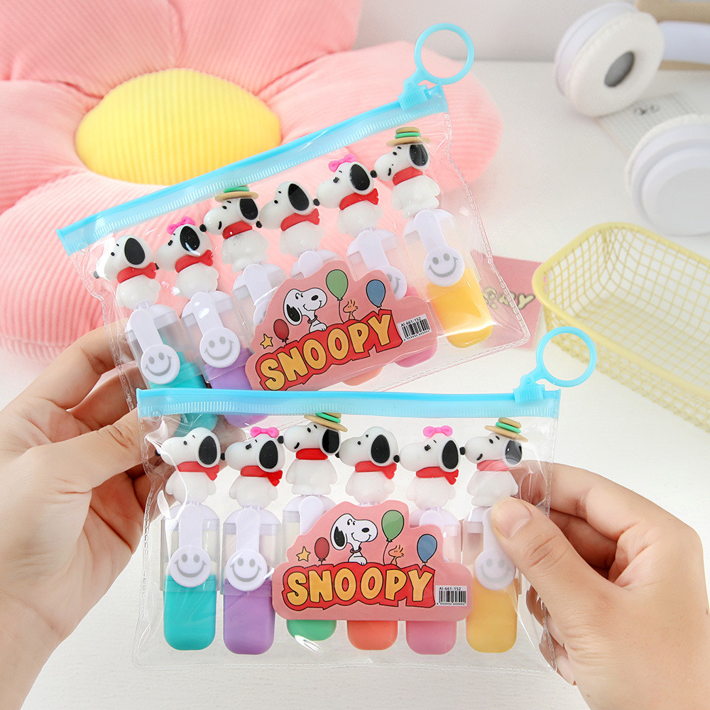 6 Pcs Cartoon Dog Snoopy Marcador Caneta Marcadora De 6 Cores Para Alunos Aprenderem Papelaria Criativa