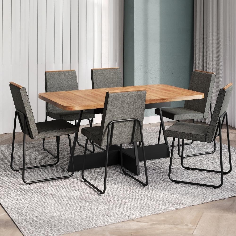 Conjunto Sala de Jantar 6 Cadeiras Arezzo Carraro Nogal e Preto em Oferta na Shopee