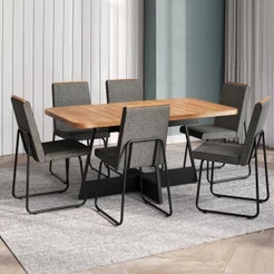 Conjunto Sala de Jantar 6 Cadeiras Arezzo Carraro Nogal e Preto