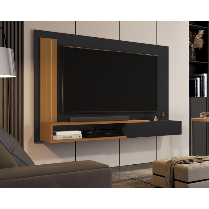 Painel Para Tv Até 50 Polegadas Match Cor Preto / Nature - Comprar Moveis em Casa