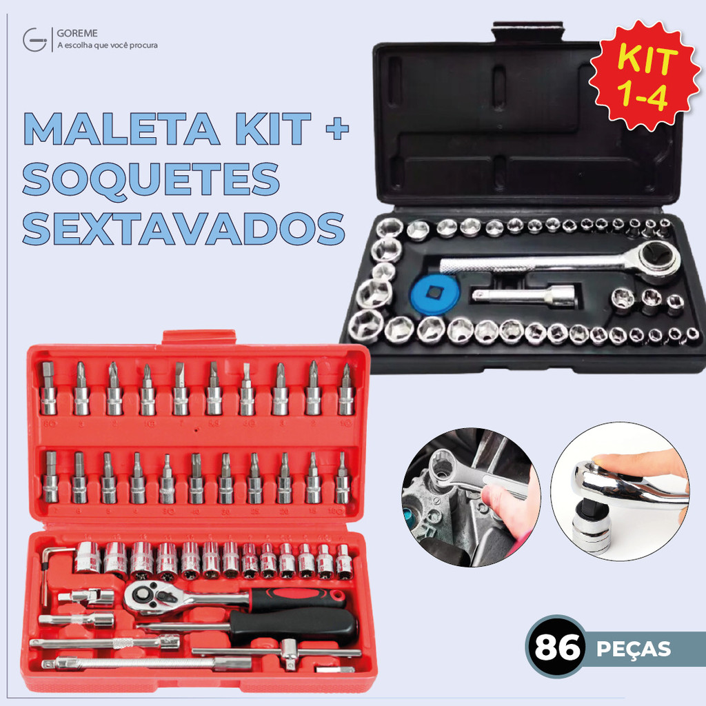 Ferramentas com 46 Peças + Maleta com Jogo de Soquete | Conjunto de Chaves em Oferta na Shopee