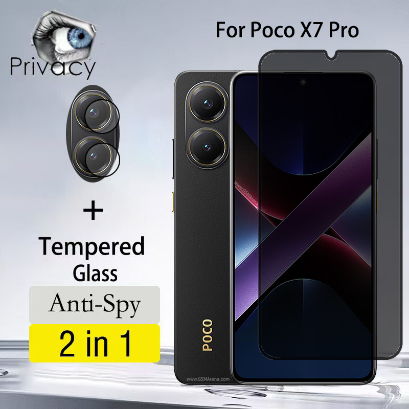 2 Em 1 Película Privacidade Poco X7 Pro 5G Pelicula De Vidro De Tela De Anti-Espionagem Para X6 X5 M6 C75 C65 4G