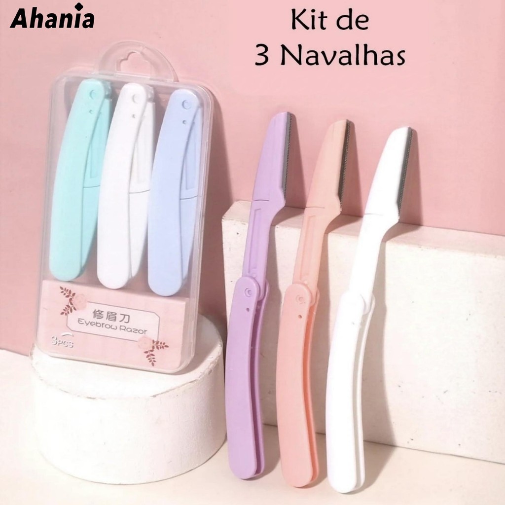 Kit de 3 Navalhas De Sobrancelhas e Rosto Dobrável com Estojo de Plastico  Aparador De Sobrancelhas Depilação Facial em Oferta na Shopee