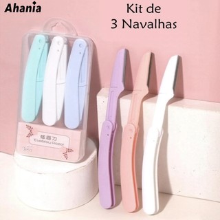 Kit de 3 Navalhas De Sobrancelhas e Rosto Dobrável com Estojo de Plastico  Aparador De Sobrancelhas Depilação Facial