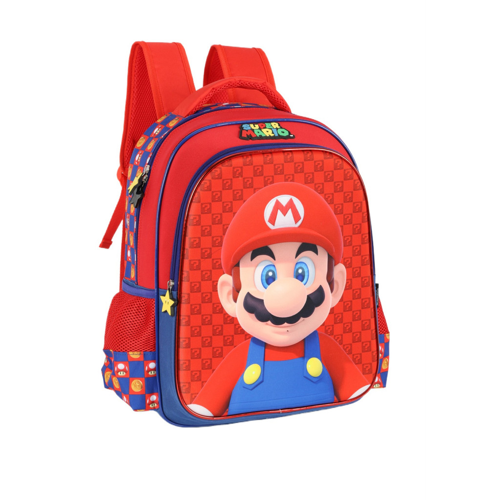Mochila Escolar Grande Com Alça Regulável Super Mario Bros 4 Bolsos PU Com Chaveiros UP4YOU