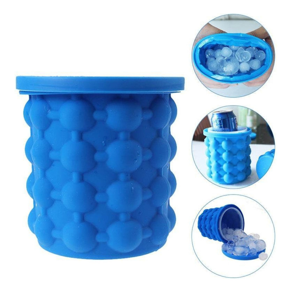 Forma De Gelo Silicone Redonda Azul Com Tampa Mini Balde