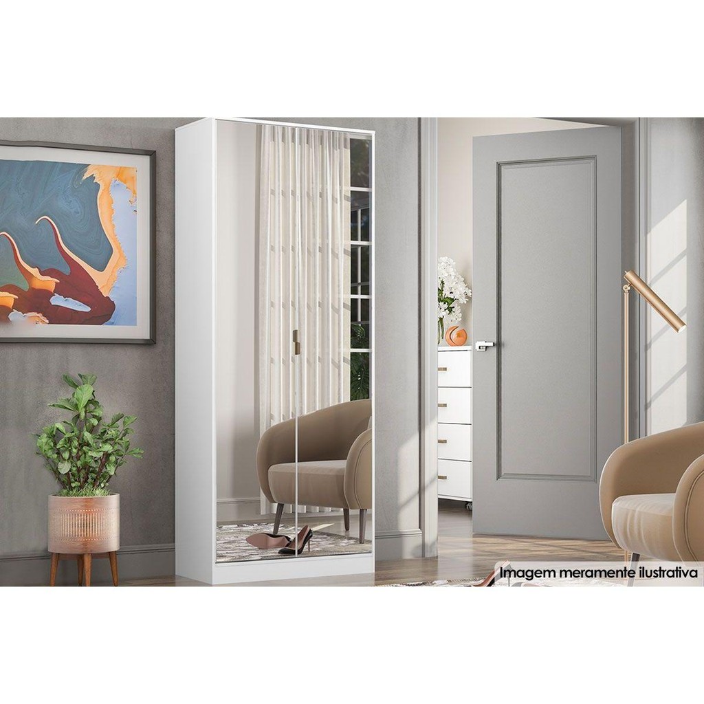 Armário Sapateira Quarto Grife 2 Portas e 1 Gaveta c/ Espelho Branco - Demóbile - Home & Living