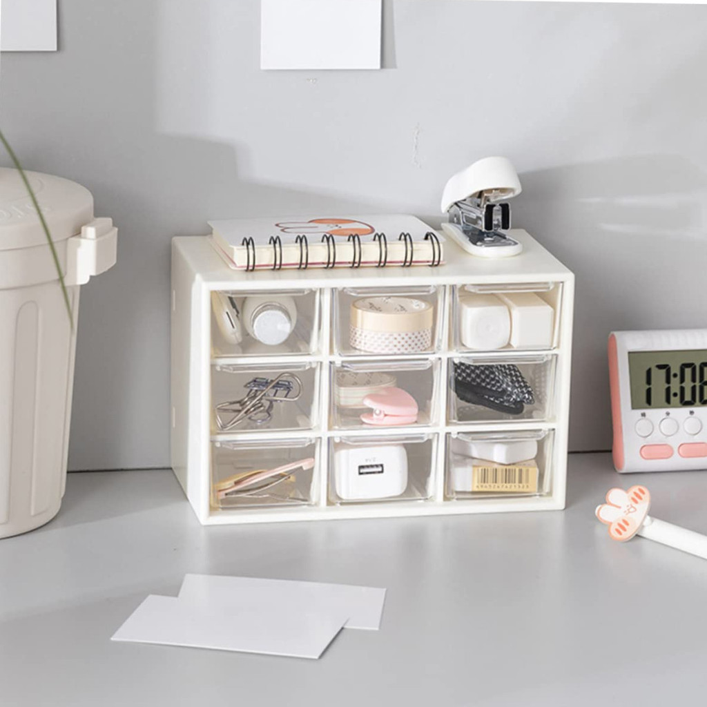 Top Center Online Caixa de armazenamento jóias/cosmésticos portátil de plástico 9 mini armários/gavetas