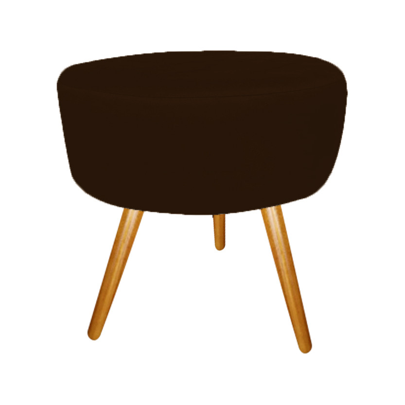 Puff Puf Decorativo Lavínia Redondo Suede Marrom Pés Palito Madeira Mz Decor