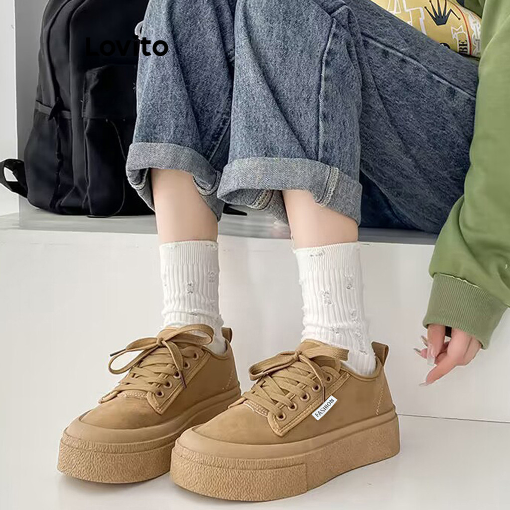 Detalhes do (Trendy) Lovito Tênis esportivos com sola grossa e aparência formal simples para mulheres LFA45405