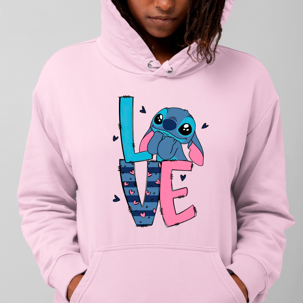 Blusa Moletom De Frio Feminino Lilo Stich Escrita Love Algodão Confortável Ajustável Lançamento