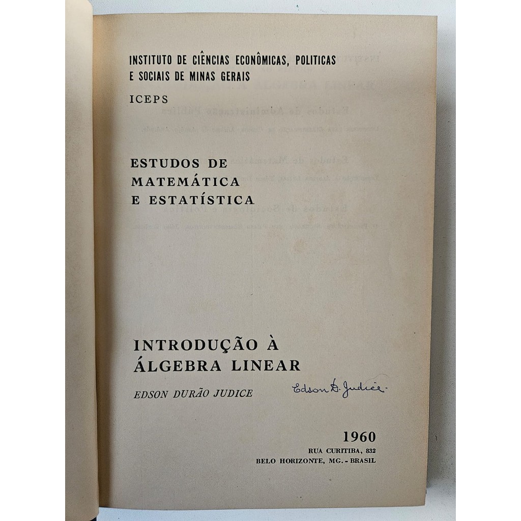 Introdução à Álgebra Linear - Autografado de Edson Durão Judice 7399559