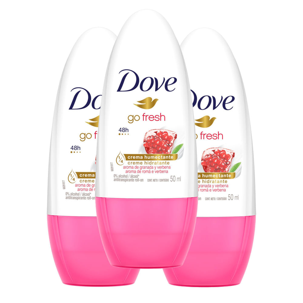 Kit 3 Desodorante Dove Go Fresh Romã e Verbena Roll-on Antitranspirante 50ml - Beauty