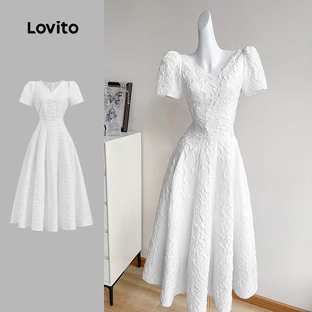Lovito Vestido Casual Jacquard Verão/Primavera Para Mulheres L129ED051 - Women Clothes