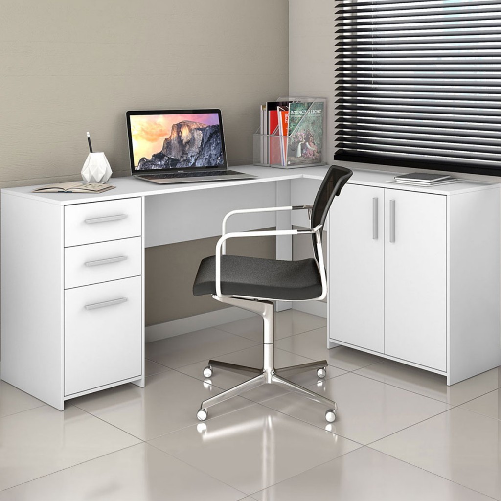 Mesa para Escritório 2 Portas 3 Gavetas Mirage Branco New - Pnr Móveis em Oferta na Shopee