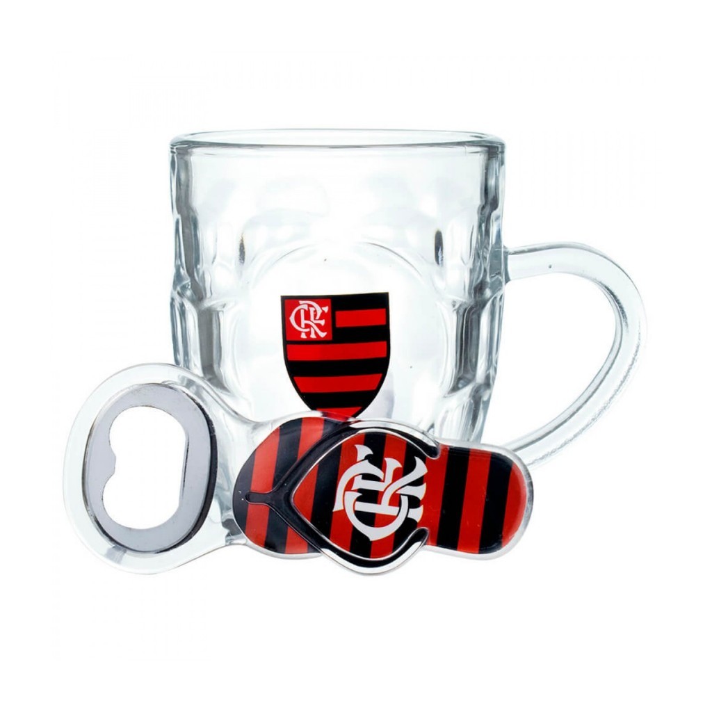 G003A-5-B | Caneca Vidro 310ml Com Abridor - Flamengo