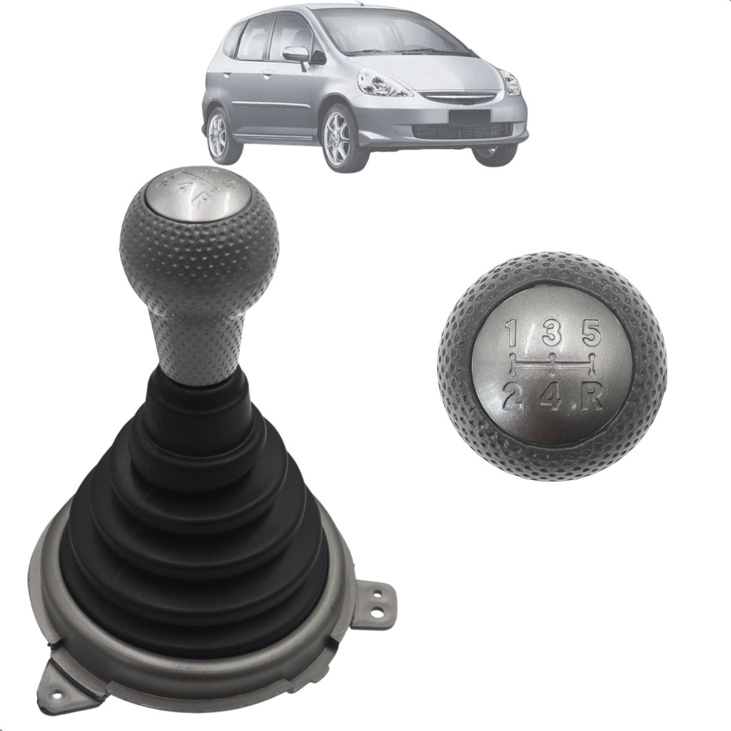 Kit Coifa de Cambio Manopla Sanfonada Fit 2003 a 2008 Preto com Bola Cinza